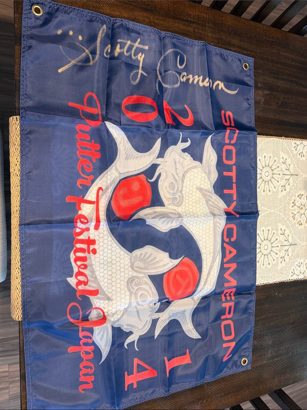 Scotty Cameron Navy Flag with Red and White Koi Graphic